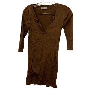 Brown Henley Michael Stars cotton half button long sleeve shirt one size 3/4 sl…